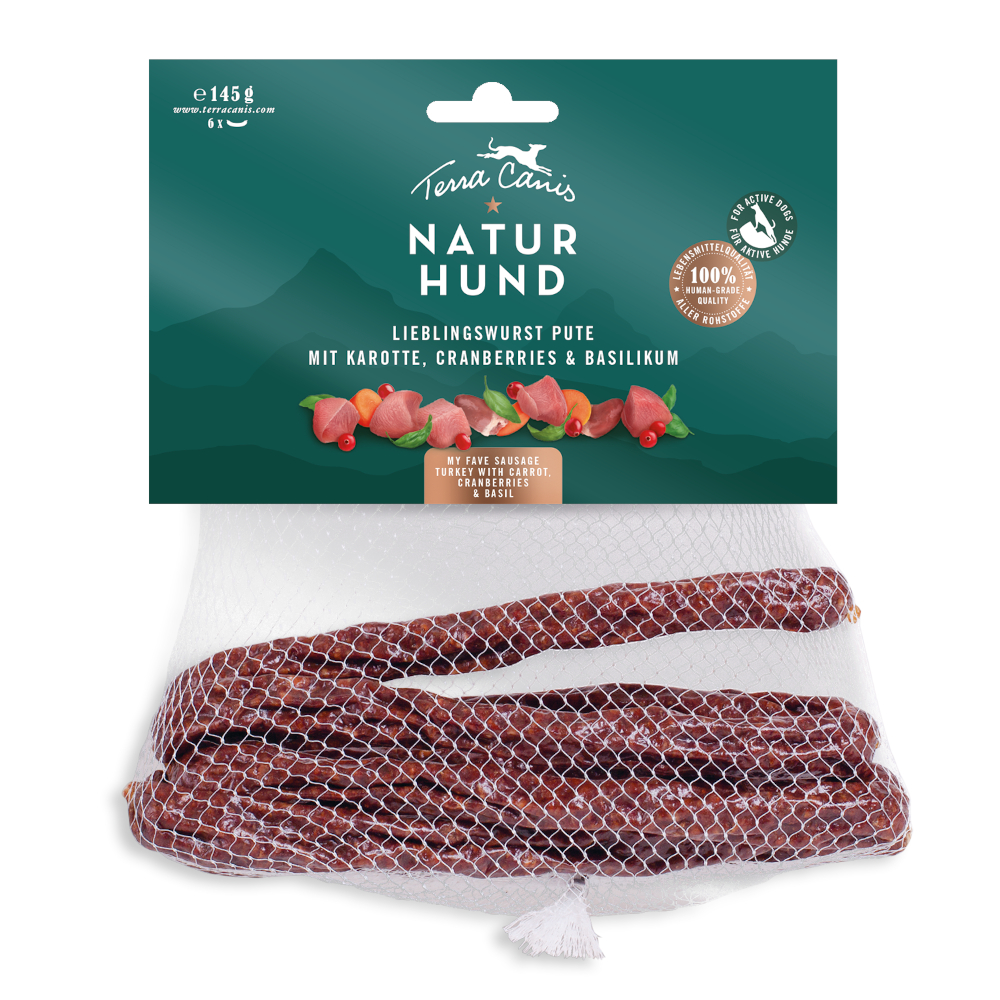 Terra Canis Naturhund Lieblingswurst - Sparpaket: Pute mit Karotte (3 x 145 g) von Terra Canis
