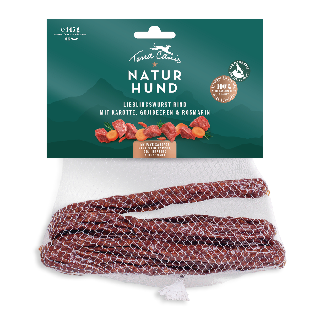 Terra Canis Naturhund Lieblingswurst - Sparpaket: Rind mit Karotte (3 x 145 g) von Terra Canis