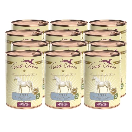Terra Canis Pferd, Amaranth & Pfirsich - Classic Nassfutter, 12x400g I Premium Hundefutter in 100% Lebensmittelqualität Aller Rohstoffe I Reichhaltig & gesund, allergen- & getreidearm, glutenfrei von Terra Canis