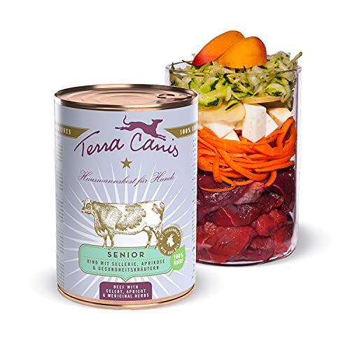 Terra Canis Rind, Sellerie, Aprikose & Gesundheitskräuter - Senior Nassfutter, 400g I Premium Hundefutter in 100% Lebensmittelqualität Aller Rohstoffe I Reichhaltig & gesund I Allergen- & getreidearm von Terra Canis