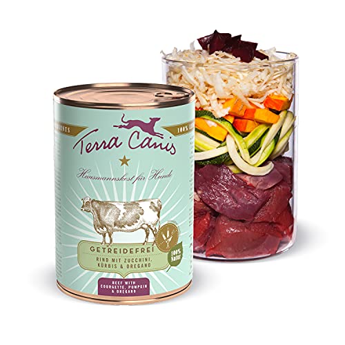 Terra Canis Rind, Zucchini, Kürbis & Oregano - Getreidefreies Nassfutter, 400g I Premium Hundefutter in 100% Lebensmittelqualität Aller Rohstoffe I Reichhaltig & gesund, allergenarm & glutenfrei von Terra Canis