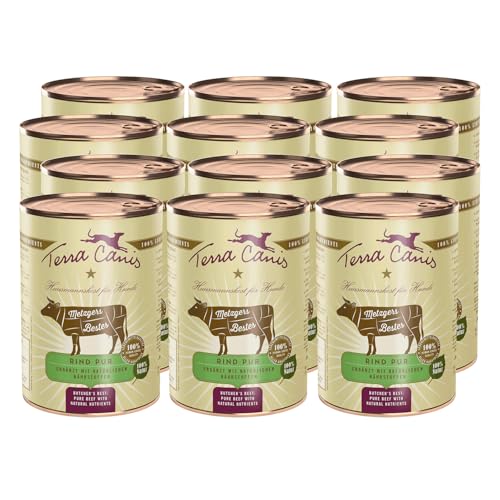 Terra Canis Rind Pur aus Rinderherz und Rinderleber - Metzgers Bestes Nassfutter, 12x400g I Premium Hundefutter in 100% Lebensmittelqualität Aller Rohstoffe I Reichhaltig, gesund & glutenfrei von Terra Canis