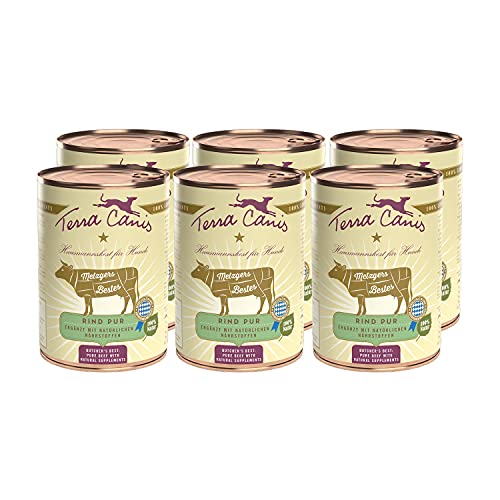 Terra Canis Rind Pur aus Rinderherz und Rinderleber - Metzgers Bestes Nassfutter, 6x400g I Premium Hundefutter in 100% Lebensmittelqualität Aller Rohstoffe I Reichhaltig, gesund & glutenfrei von Terra Canis