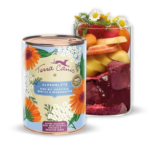 Terra Canis Rind mit Erdäpfeln, Marille und Bergkräutern - Flower Menü Alpenblüte Nassfutter 400g | Premium Hundefutter in 100% Lebensmittelqualität Aller Rohstoffe | Reichhaltig & gesund von Terra Canis