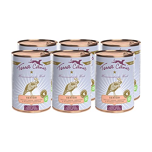 Terra Canis Pute, Papaya, Borretsch & Gesundheitskräuter - Senior Nassfutter, 6x400g I Premium Hundefutter in 100% Lebensmittelqualität Aller Rohstoffe I Reichhaltig & gesund I Getreidearm von Terra Canis