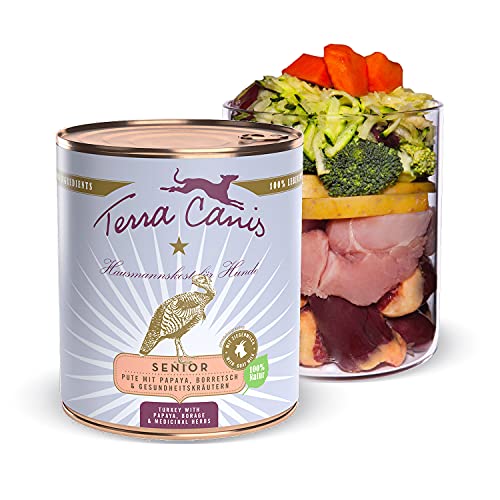 Terra Canis Pute, Papaya, Borretsch & Gesundheitskräuter - Senior Nassfutter, 800g I Premium Hundefutter in 100% Lebensmittelqualität Aller Rohstoffe I Reichhaltig & gesund I Allergen- & getreidearm Terra Canis Pute, Papaya, Borretsch & Gesundheitskräuter - Senior Nassfutter, 800g I Premium Hundefutter in 100% Lebensmittelqualität Aller Rohstoffe I Reichhaltig & gesund I Allergen- & getreidearm von Terra Canis
