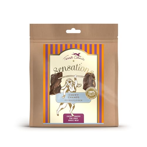 Terra Canis Sensations Chewy Champs - Pferdefleisch 100g I Natürliche, getrocknete Kauartikel I Beschäftigung durch Kauen | Zur Vorbeugung von Zahnsteinbildung I Ergänzungsfuttermittel für Hunde von Terra Canis