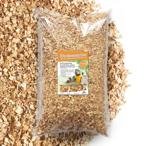 Terra Discount Bucheneinstreu 15 Kg Körnung 10-25 mm - Vogelsand Alternative - Buchenholzgranulat für Großsittiche, Sittiche, Wachteln u.a. Vögel - Einstreu für Käfige, Volieren & Kükenaufzucht/Zucht von Terra Discount