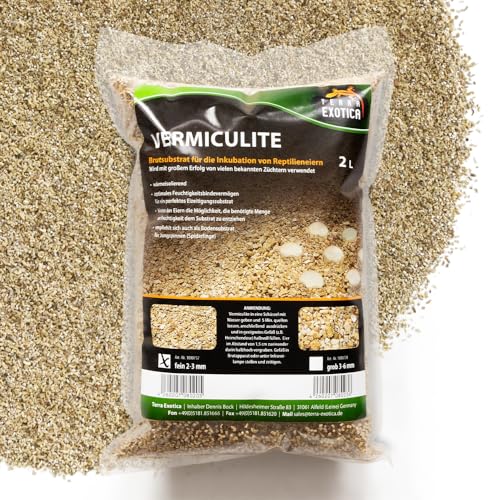 Vermiculite fein 2-3 mm Terrarium Bodengrund - Terrariensubstrat Brutsubstrat für Reptilien - Inkubationssubstrat für Reptilieneier - steril, bakterien- und keimfrei (ca. 2 Liter) von Terra Exotica