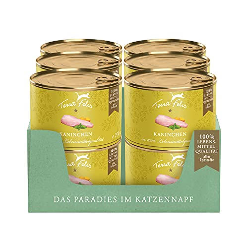 TERRA FELIS Kaninchen, Mono-Protein Nassfutter, 12x200g I Premium Katzennahrung in 100% Lebensmittelqualität Aller Rohstoffe I Hohe Akzeptanz, 90% Fleischanteil, getreidefrei I Alleinfuttermittel von Terra Felis