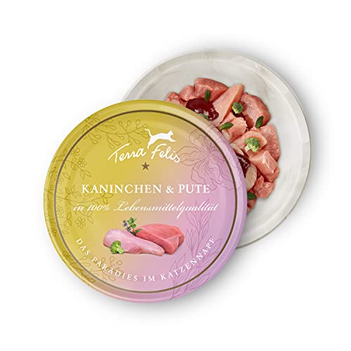 TERRA FELIS Kaninchen & Pute, Multi-Protein Nassfutter, 80g I Premium Katzennahrung in 100% Lebensmittelqualität Aller Rohstoffe I Hohe Akzeptanz, 90% Fleischanteil, getreidefrei I Alleinfuttermittel TERRA FELIS Kaninchen & Pute, Multi-Protein Nassfutter, 80g I Premium Katzennahrung in 100% Lebensmittelqualität Aller Rohstoffe I Hohe Akzeptanz, 90% Fleischanteil, getreidefrei I Alleinfuttermittel von Terra Felis