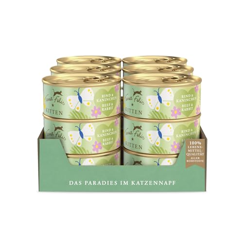 TERRA FELIS Kitten Rind & Kaninchen Nassfutter,Premium Kittennahrung in 100% Lebensmittelqualität Aller Rohstoffe I 77% Fleischanteil, getreidefrei I Alleinfuttermittel (18x70g) von Terra Felis