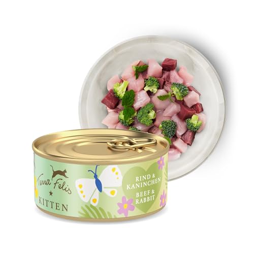 TERRA FELIS Kitten Rind & Kaninchen Nassfutter,Premium Kittennahrung in 100% Lebensmittelqualität Aller Rohstoffe I 77% Fleischanteil, getreidefrei I Alleinfuttermittel (70g) von Terra Felis