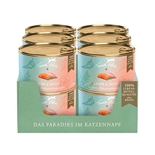 TERRA FELIS Lachs & Huhn, Multi-Protein Nassfutter, 12x200g I Premium Katzennahrung in 100% Lebensmittelqualität Aller Rohstoffe I 90% Fisch- & Fleischanteil, getreidefrei I Alleinfuttermittel von Terra Felis