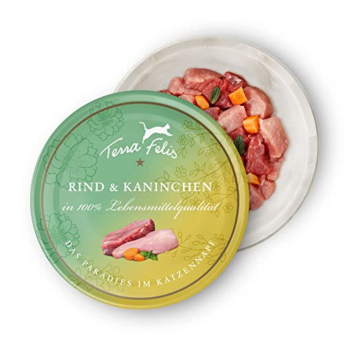 Terra Felis FELIS Rind & Kaninchen,Multi-Protein Nassfutter,80g I Premium Katzennahrung in 100% Lebensmittelqualität Aller Rohstoffe Hohe Akzeptanz,90% Fleischanteil,getreidefrei Alleinfuttermittel von Terra Felis