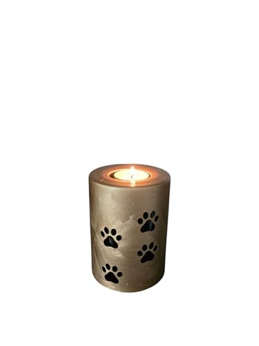 Urne Hund – Urne Katze aus Glas mit Pfotenabdruck – Handdekorierte Gedenkkerze – Ascheurne für Haustiere – Farben: Schwarz-Gold oder Gold-Schwarz – Höhe: 9 cm oder 13 cm (Gold-Schwarz, Höhe: 13 cm) von Terroso