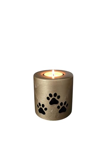 Hundeurne aus Glas mit Pfotenabdruck – Handdekorierte Gedenkkerze – Haustierurne für Hunde & Katzen – Ascheurne in Schwarz-Gold oder Gold-Schwarz – Höhe: 9 cm oder 13 cm (Gold-Schwarz, Höhe: 9 cm) von Terroso