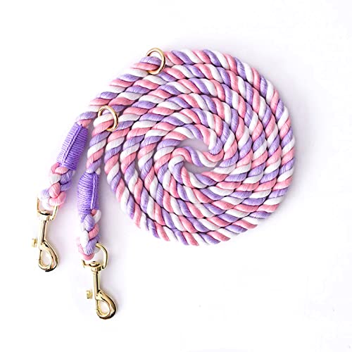 Tesitehi Multifunktionale Hundeleine aus Seil, 2,5 m, mit verstellbarem doppeltem Drehhaken, freihändig für kleine, mittelgroße und große Hunde, Laufen, Wandern, Camping, Spazierengehen (rosa Einhorn) von Tesitehi