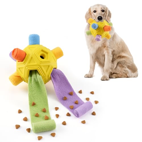 Tesytto Chewers Kauspielzeug für Hunde, interaktiver langlebiger Schnüffelball für Hunde zur Nahrungssuche,Schnüffelmatte,Slow-Food-Training,um Langeweile zu lindern und anzuregen (Buntes Gelb) von Tesytto