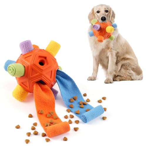 Tesytto Chewers Kauspielzeug für Hunde, interaktiver langlebiger Schnüffelball für Hunde zur Nahrungssuche,Schnüffelmatte,Slow-Food-Training,um Langeweile zu lindern und anzuregen (Buntes Orange) von Tesytto