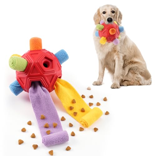 Tesytto Chewers Kauspielzeug für Hunde, interaktiver langlebiger Schnüffelball für Hunde zur Nahrungssuche,Schnüffelmatte,Slow-Food-Training,um Langeweile zu lindern und anzuregen (Buntes Rot) von Tesytto