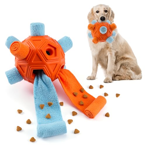 Tesytto Chewers Kauspielzeug für Hunde, interaktiver langlebiger Schnüffelball für Hunde zur Nahrungssuche,Schnüffelmatte,Slow-Food-Training,um Langeweile zu lindern und anzuregen (Leuchtendes Orange) von Tesytto