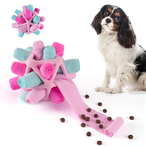 Tesytto Snuffle Ball Hundespielzeug, interaktives Haustier-Doy, fördert natürliche Futtersuchfähigkeiten, langsames Essen, tragbares Haustierspielzeug (Bonbonrosa) von Tesytto