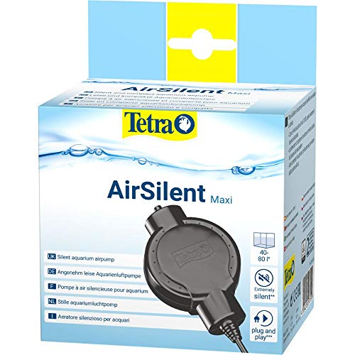Tetra AirSilent Maxi - leise Aquarium Luftpumpe, Komplettset inklusive Ausstömerstein, geeignet zur Versorgung mit Sauerstoff von Aquarien mit 40 - 80 L, Schwarz von Tetra