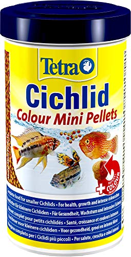 Tetra Cichlid Colour Mini Pellets - Fischfutter für intensive und leuchtende Farben, besonders für kleine Buntbarsche mit roter, oranger und gelber Färbung, 500 ml Dose von Tetra