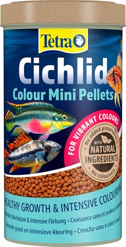 Tetra Cichlid Colour Mini Pellets - Fischfutter für intensive und leuchtende Farben, besonders für kleine Buntbarsche mit roter, oranger und gelber Färbung, 500 ml Dose von Tetra