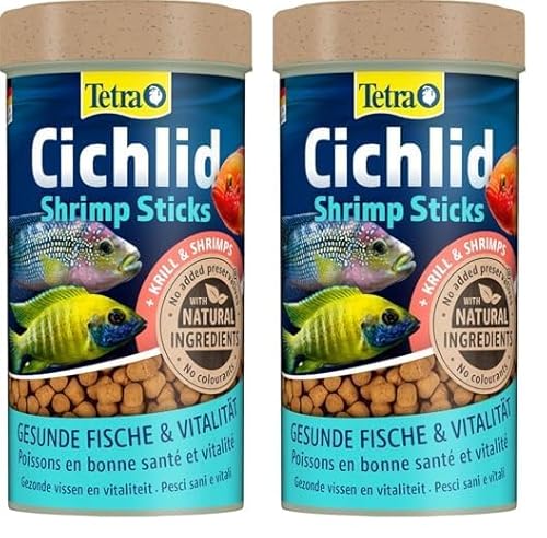 Tetra Cichlid Shrimp Sticks - ausgewogenes und vollwertiges Fischfutter für alle fleischfressenden Cichliden, mit hohem Shrimpanteil, 250 ml Dose (Packung mit 2) von Tetra