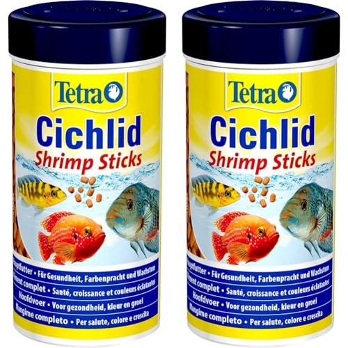 Tetra Cichlid Shrimp Sticks - ausgewogenes und vollwertiges Fischfutter für alle fleischfressenden Cichliden, mit hohem Shrimpanteil, 250 ml Dose (Packung mit 2) von Tetra