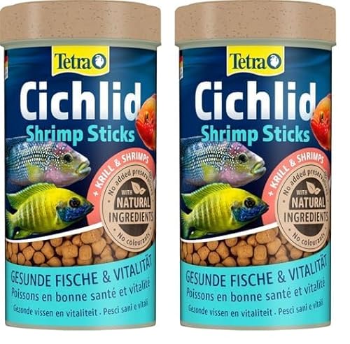 Tetra Cichlid Shrimp Sticks - ausgewogenes und vollwertiges Fischfutter für alle fleischfressenden Cichliden, mit hohem Shrimpanteil, 250 ml Dose (Packung mit 2) von Tetra