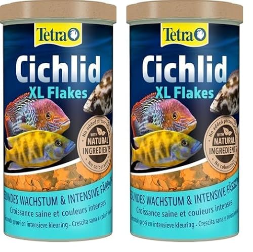 Tetra Cichlid XL Flakes - Fischfutter in Form großer Flocken für größere Cichliden und andere große Zierfische, 1 L Dose (Packung mit 2) von Tetra