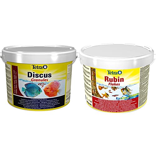 Tetra Discus Granules - Fischfutter für alle Diskusfische, fördert Gesundheit, Farbenpracht und Wachstum, 10 L & Rubin Flakes - Fischfutter in Flockenform mit natürlichen Farbverstärkern, 10 Liter von Tetra