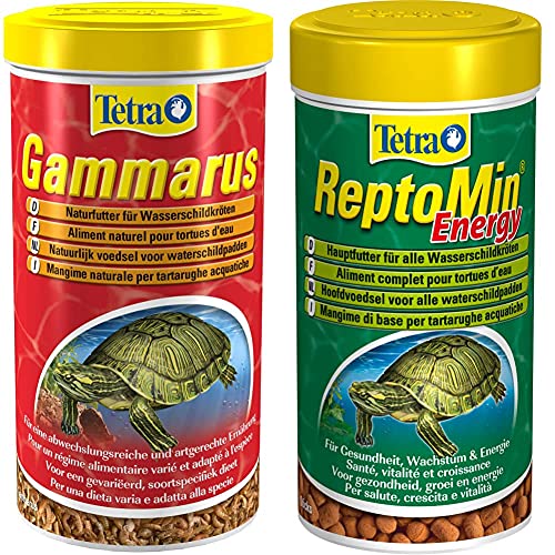 Tetra Gammarus Schildkröten-Futter - schonend getrocknetes Naturfutter aus ganzen Bachflohkrebsen, 1 Liter Dose & ReptoMin Energy Schildkröten-Futter - 250 ml Dose von Tetra