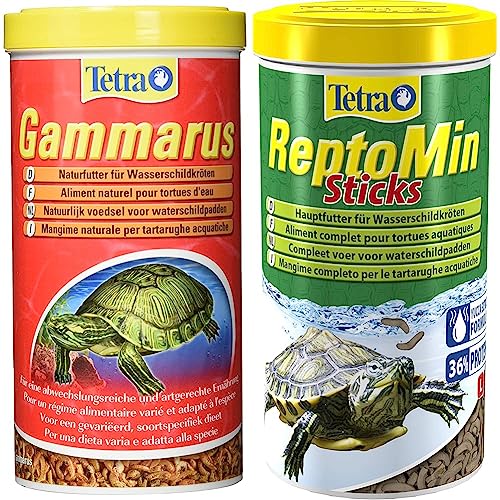 Tetra Gammarus hochwertiges Naturfutter für Wasserschildkröten aus ganzen Bachflohkrebsen, 1 Liter & ReptoMin Hauptfutter (schwimmfähige Futtersticks für Wasserschildkröten), 1er Pack (1 x 1 l Dose) von Tetra