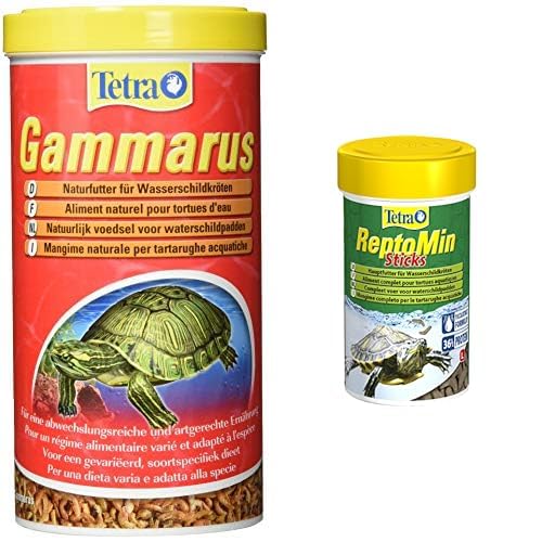 Tetra Gammarus hochwertiges Naturfutter für Wasserschildkröten aus ganzen Bachflohkrebsen, 1 Liter & ReptoMin Hauptfutter (schwimmfähige Futtersticks für Wasserschildkröten), 1er Pack (1 x 1 l Dose) von Tetra