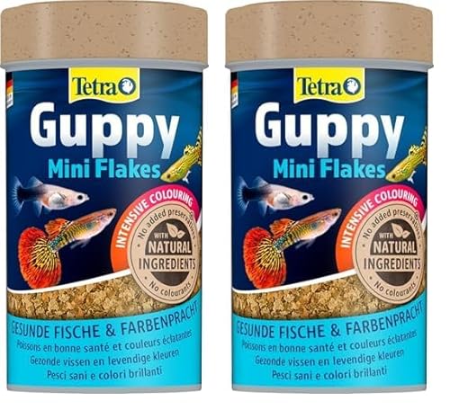 Tetra Guppy Mini Flakes - Fischfutter für alle Guppys, feines Flockenfutter für eine ausgewogene und nährstoffreiche Ernährung, 100 ml Dose (Packung mit 2) von Tetra