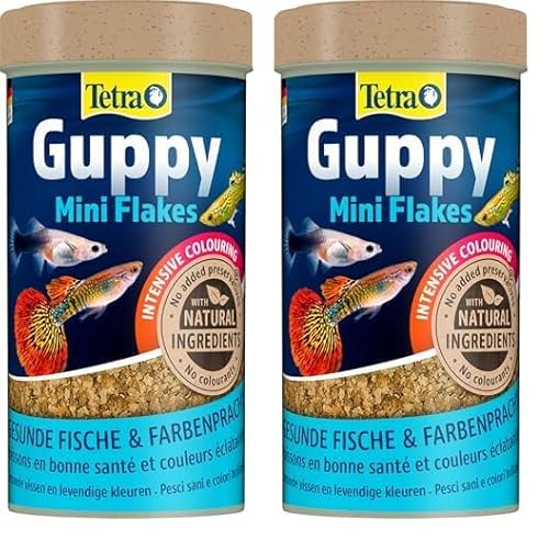 Tetra Guppy Mini Flakes - Fischfutter für alle Guppys, feines Flockenfutter für eine ausgewogene und nährstoffreiche Ernährung, 250 ml Dose (Packung mit 2) von Tetra