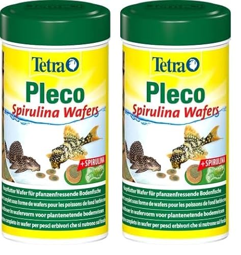 Tetra Pleco Algae Wafers - Fischfutter mit Spirulina-Algen für algenweidende Bodenfische, 250 ml Dose (Packung mit 2) von Tetra