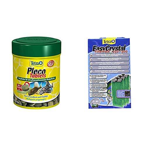 Tetra Pleco Tablets – Nährstoffreiches Hauptfutter für alle pflanzenfressenden Bodenfische, verschiedene Größen & EasyCrystal Filter Pack C250/300 (geeignet für Aquarien von 30 Liter), 3 Stück von Tetra