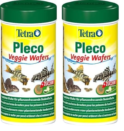 Tetra Pleco Veggie Wafers - Fischfutter für pflanzenfressende Bodenfische, Alleinfutter mit mineralreicher Zucchini für verbesserte Vitalität, 250 ml Dose (Packung mit 2) von Tetra