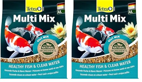 Tetra Pond Multi Mix - Fischfutter für gemischten Besatz im Teich, enthält Vier verschiedenen Futtersorten (Flockenfutter, Futtersticks, Gammarus, Wafer), 4 L Beutel (Packung mit 2) von Tetra