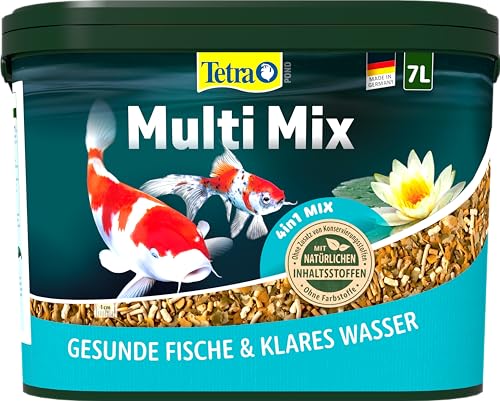 Tetra Pond Multi Mix - Fischfutter für gemischten Teichbesatz, enthält vier verschiedenen Futtersorten (Flockenfutter, Futtersticks, Gammarus, Wafer), 7 Liter von Tetra