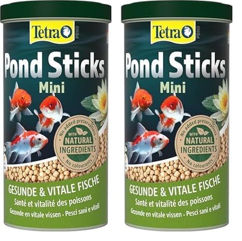 Tetra Pond Sticks Mini - Fischfutter für kleineTeichfische bis 15 cm, für gesunde Fische und klares Wasser im Gartenteich, 1 L Dose (Packung mit 2) von Tetra