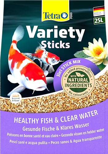 Tetra Pond Variety Sticks – Fischfutter Mischung bestehend aus DREI verschiedenen Sticks, für die Gesundheit, Farbenpracht und Vitalität Aller Teichfische, 25 L Beutel von Tetra