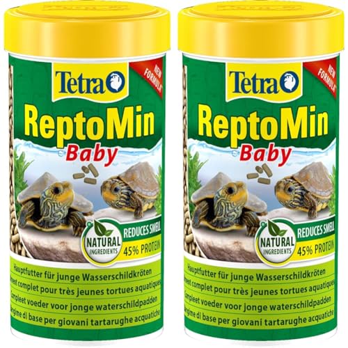Tetra ReptoMin Baby Schildkröten-Futter - Futtersticks speziell für sehr Junge Wasserschildkröten, 250 ml Dose (Packung mit 2) von Tetra