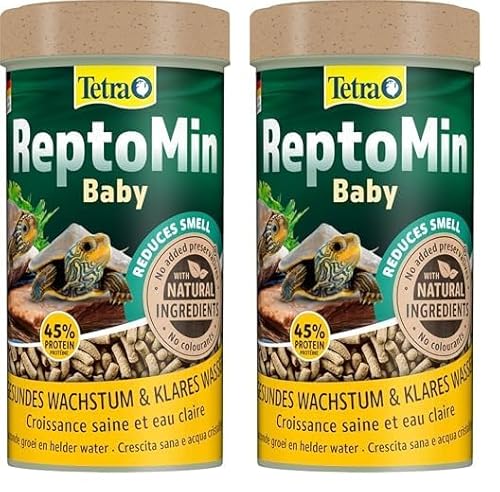 Tetra ReptoMin Baby Schildkröten-Futter - Futtersticks speziell für sehr Junge Wasserschildkröten, 250 ml Dose (Packung mit 2) von Tetra