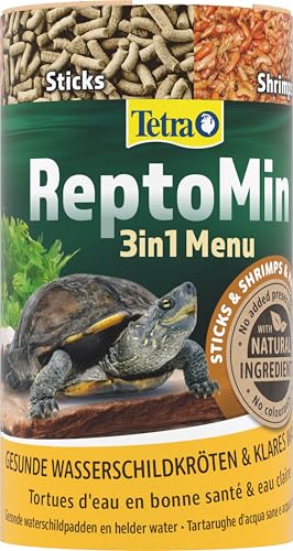 Tetra ReptoMin Menu Schildkröten-Futter - abwechslungsreiches 3in1 Futter mit Sticks, Krill & Shrimps für Wasserschildkröten, 250 ml Dose von Tetra